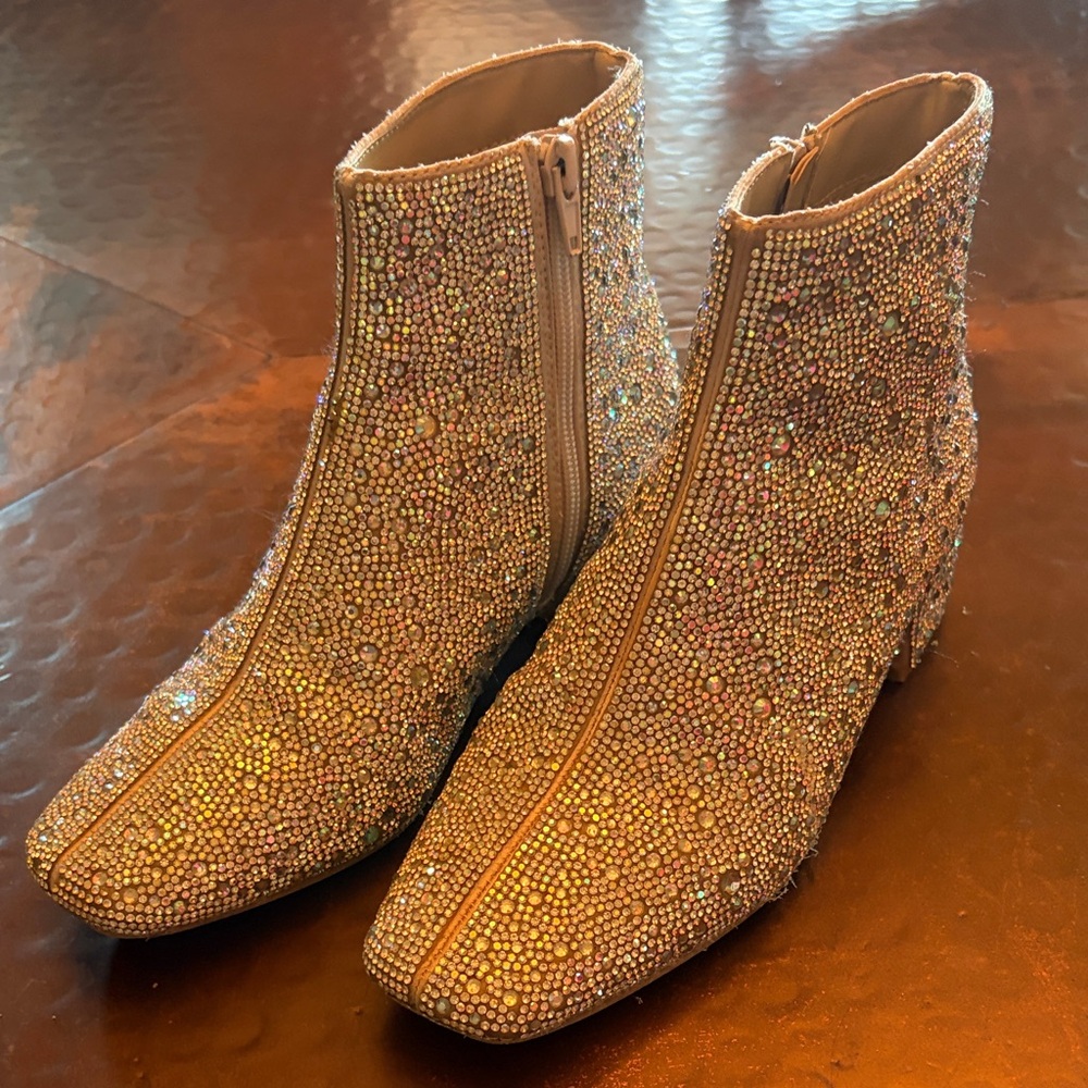 Sparkling Iridescent, Crystal Booties -  girls Rhinestone Ankle Boots